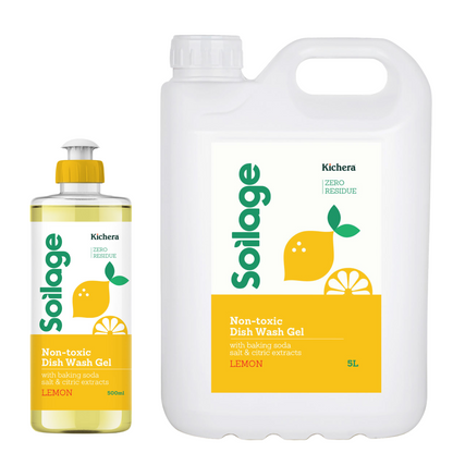 Soilage Best Organic Dishwash Liquid Gel Lemon 500ml and 5L Combo | Natural & Non-Toxic | Plant-Based with Baking Soda, Salt & Citric | Eco-Friendly | Tough on Grease, Gentle on Hands | Baby & Pet Safe
