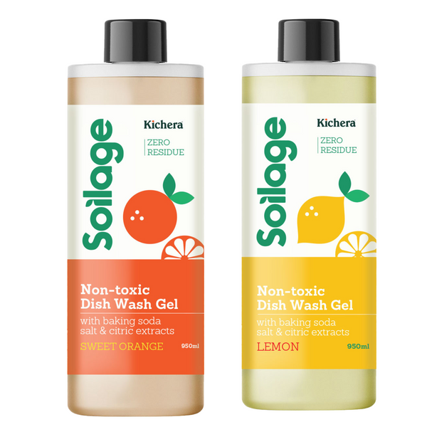 Soilage Natural Dishwash Liquid Gel Combo 950ml x 2 | Sweet Orange & Lemon | Non-Toxic, Plant-Based, Eco-Friendly | Best Dish Soap for Health & Safest Cookware