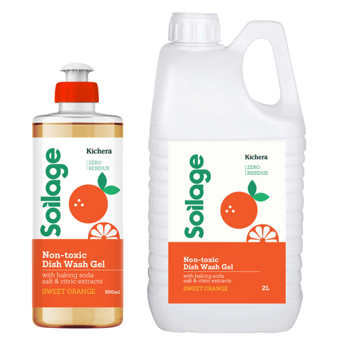 Soilage Best Organic Dishwash Liquid Gel Sweet Orange 500ml & 2L Combo | Natural & Non-Toxic | Plant-Based with Baking Soda, Salt & Citric | Eco-Friendly | Tough on Grease, Gentle on Hands | Baby & Pet Safe