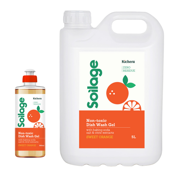 Soilage Best Organic Dishwash Liquid Gel 500ml and 5L Combo | Natural & Non-Toxic | Plant-Based with Baking Soda, Salt & Citric | Eco-Friendly Sweet Orange Fragrance | Tough on Grease, Gentle on Hands