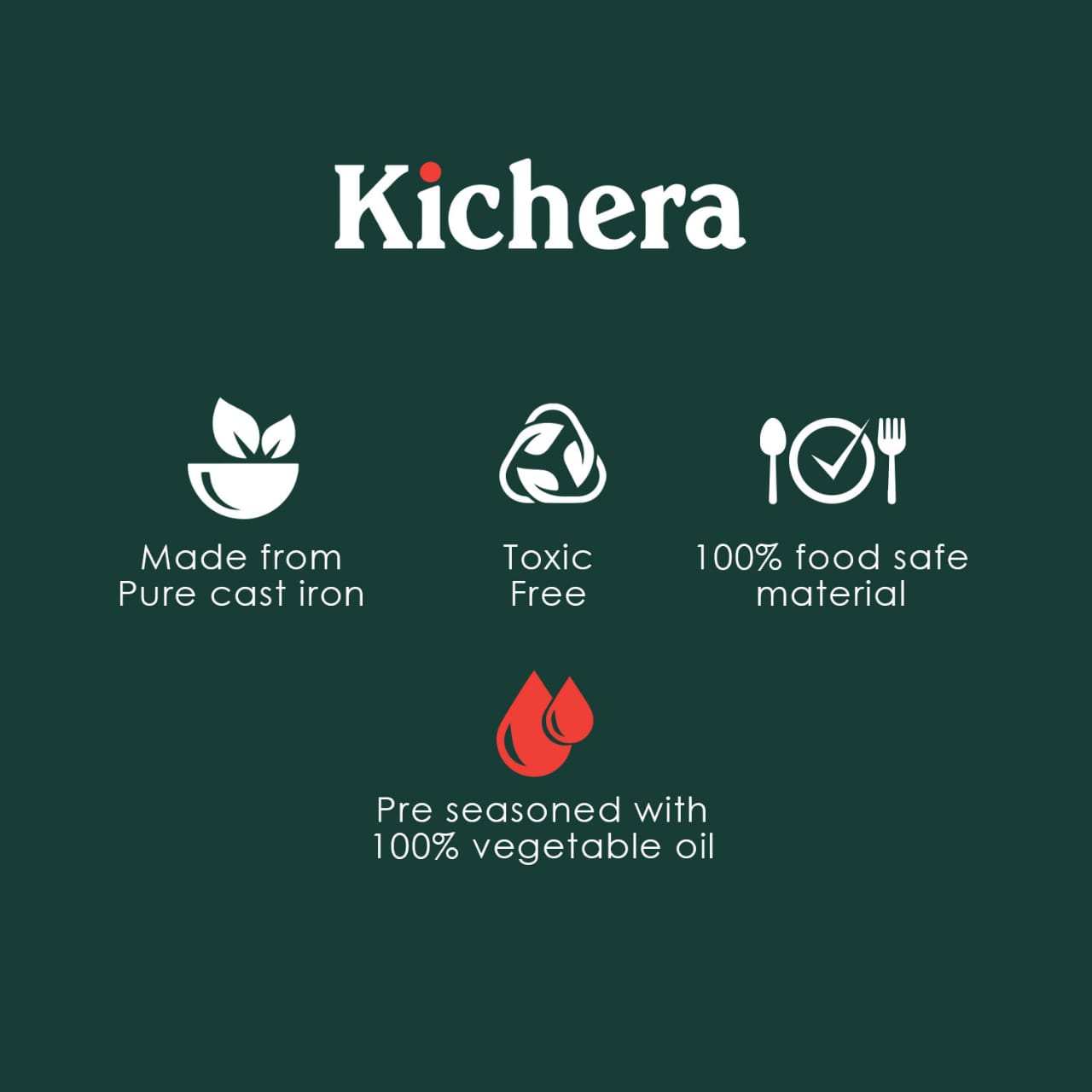 Kichera 11 Inch Pure Iron Wok with Wooden Handle |  Durable & Gas Stove Compatible