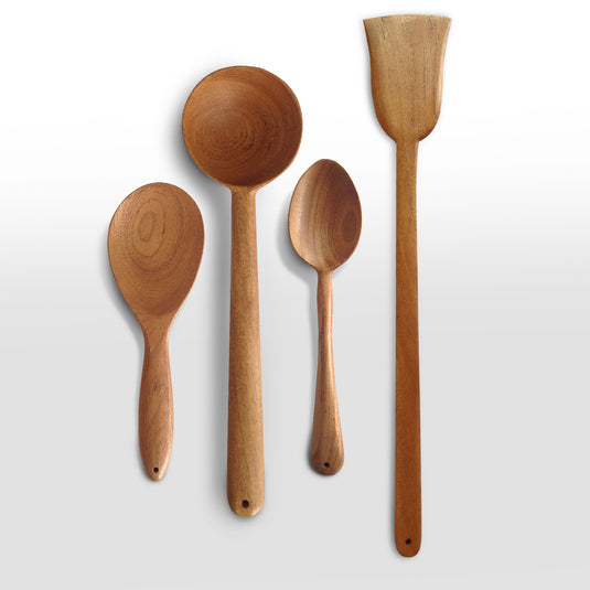 Kichera Neem Wooden Combo of Spatula Compact Ladle Utensils for Cooking Stirring Mixing & Serving