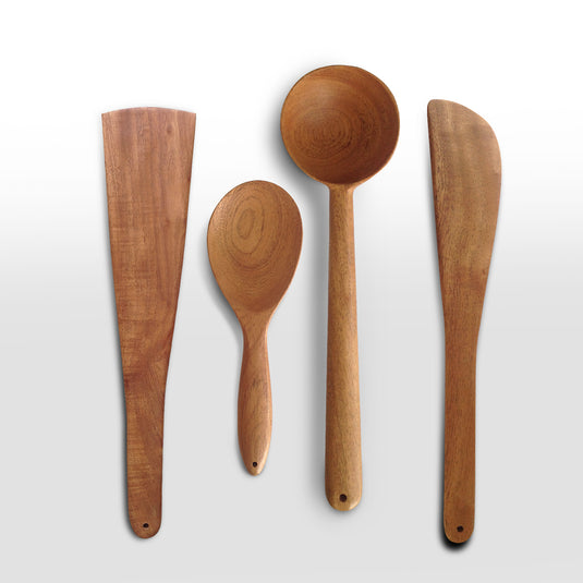 Kichera Wooden Combo of Spatula Compact Ladle Utensils for Cooking Stirring Mixing & Serving