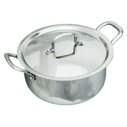 Kichera Triply Stainless Steel Stock Pot 5.5L with Lid | 24cm Induction Friendly Biryani Pot | Heavy Duty 3-Layer Casserole | 100% Toxin-Free Cookware