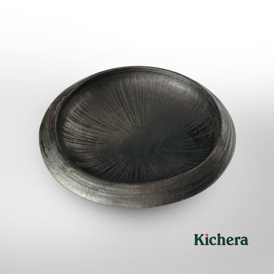 Kichera 9.5 Inch Clay Tawa/Frying Pan/Appam/Pathiri Chatti for Cooking & Serving (Black)