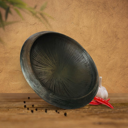 Kichera 9.5 Inch Black Clay Tawa – Natural Earthen Pan for Appam, Pathiri & Frying