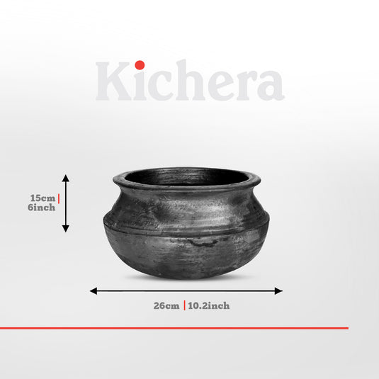 Kichera Unglazed Clay Pot for Cooking & Serving Black Earthen Kadai/Mud Handi