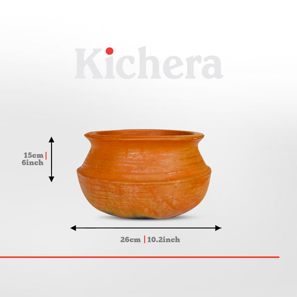 Kichera Unglazed Clay Pot for Cooking & Serving | Red Earthen Kadai/Mud Handi | Natural Non Toxic Cookware | Best for Traditional Indian Dishes