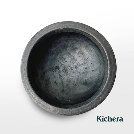 Kichera Unglazed Clay Pot for Cooking & Serving Black Earthen Kadai/Mud Handi