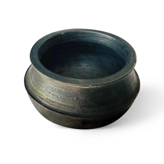 Kichera Unglazed Clay Pot for Cooking & Serving Black Earthen Kadai/Mud Handi