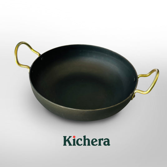 100% Pure Iron Kadai with Flat Base: Naturally Non-stick and Durable Cooking Tool