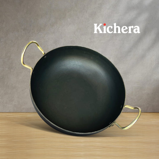 100% Pure Iron Kadai with Flat Base: Naturally Non-stick and Durable Cooking Tool