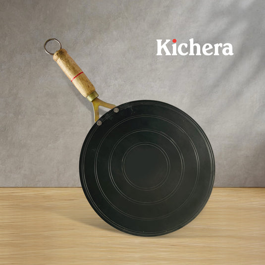 100% Pure Iron Concave Roti Tawa with Wooden Handle: Naturally Non-stick and Durable Cooking Companion