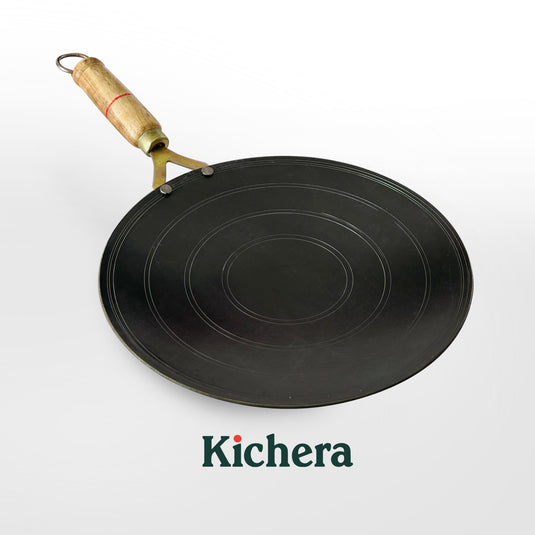 100% Pure Iron Concave Roti Tawa with Wooden Handle: Naturally Non-stick and Durable Cooking Companion