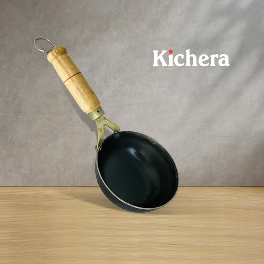 100% Pure Iron Tadka Pan with Wooden Handle: Naturally Non-stick and Durable Cooking Tool