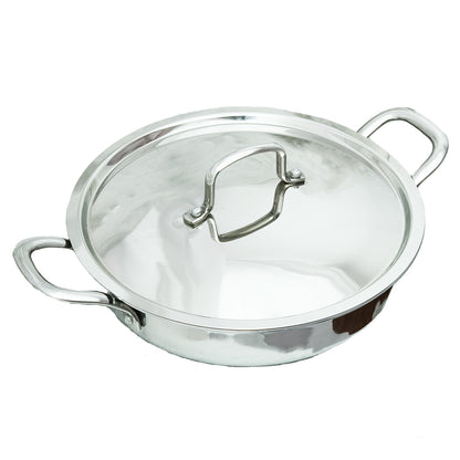 Kichera Triply Stainless Steel Fry Pan with  Lid | 26cm Cook & Serve Saute Pan / Kadai | 2.5mm Thick Induction Friendly | 100% Toxin-Free Cookware