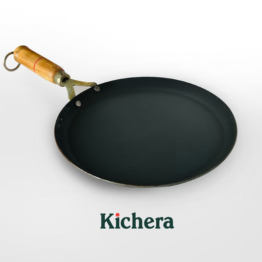 100% Pure Iron Tawa with Wooden Handle: Naturally Non-stick and Durable Cooking Tool