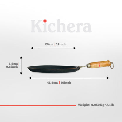100% Pure Iron Tawa with Wooden Handle: Durable Cooking Tool