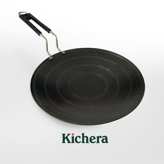 100% Pure Iron Concave Roti Tawa with Stainless Steel Handle: Naturally Non-stick and Durable Cooking Tool