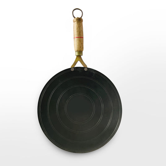 100% Pure Iron Concave Roti Tawa with Wooden Handle: Naturally Non-stick and Durable Cooking Companion